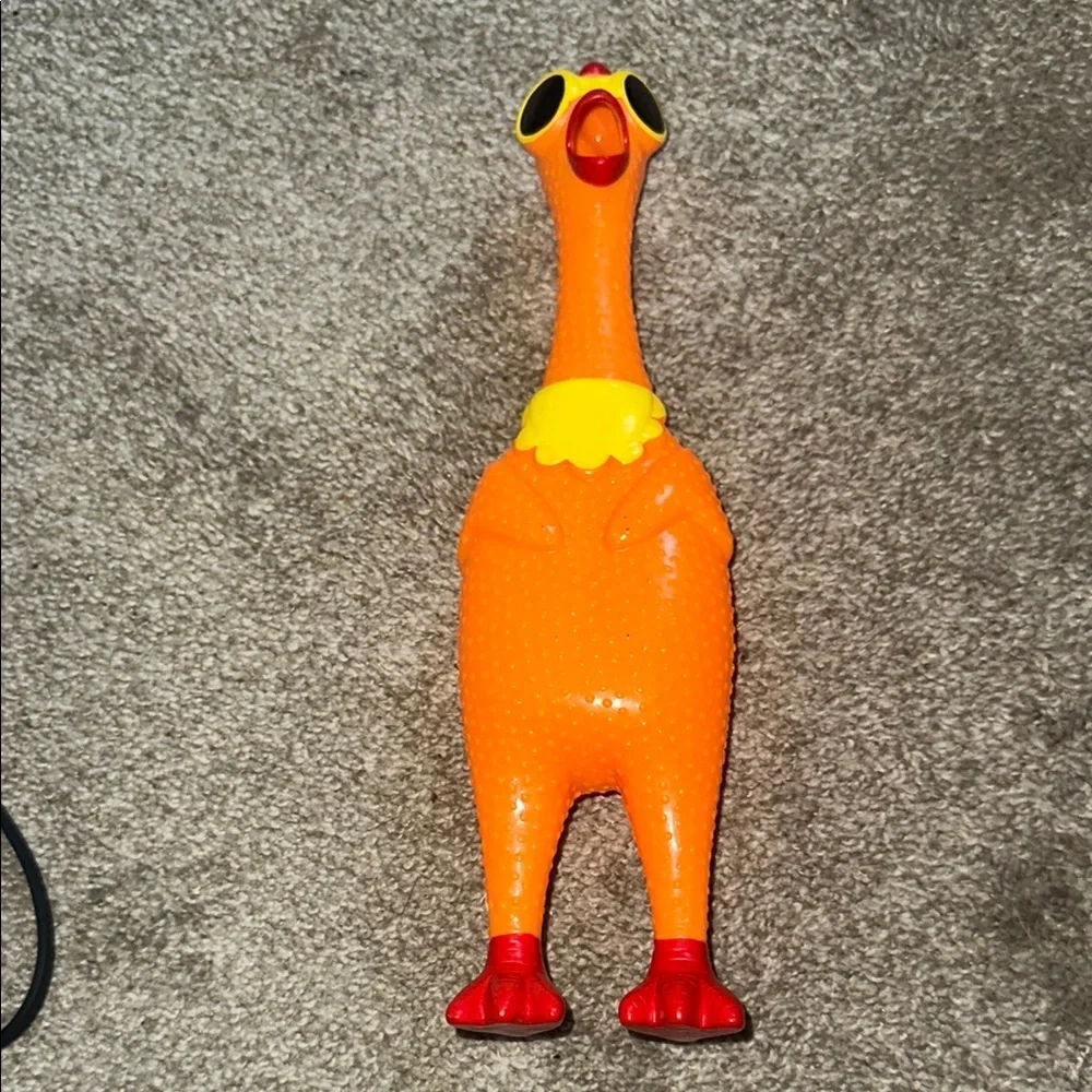 Orange Rubber Chicken Squeaky Toy for Birds